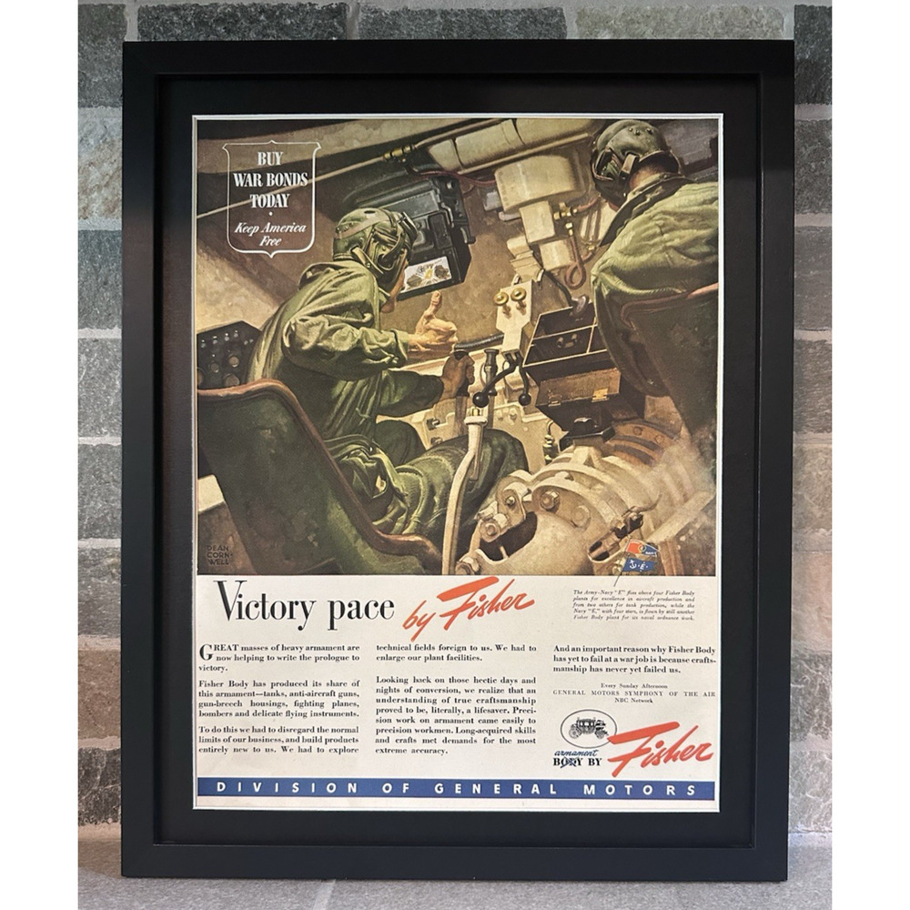 Framed 1944 GM Body by Fisher Ad Victory Pace Tank Crew Dean Cornwell Art